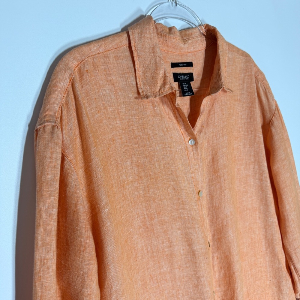 Jones New York Jones & Co 100% Linen Tunic Shirt Dress Orange Apricot Medium - Picture 4 of 14